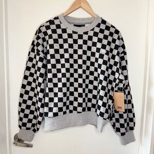 VANS Checkerboard Retro Crew Sweatshirt Women’s X Small Black & Gray NEW MOD Emo